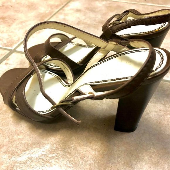 Zara Brown Leather Stacked heeled Sandals - Picture 3 of 4